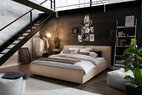 KAWOLA Bett CARLO Polsterbett Stoff steingrau, 200 x 200 cm