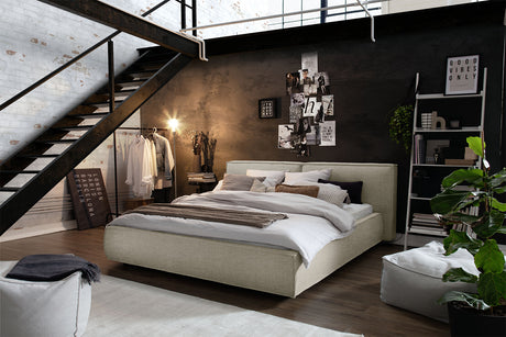 KAWOLA Bett CARLO Polsterbett Stoff taupe, 200 x 200 cm