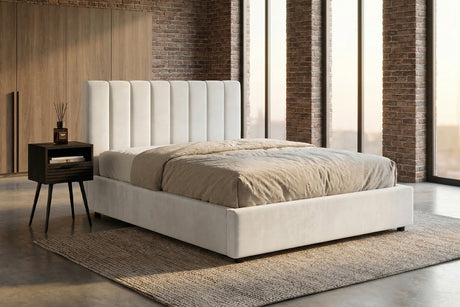 KAWOLA Bett CATTURA Polsterbett Velvet creme, 200 x 140 cm, Ohne Lattenrost