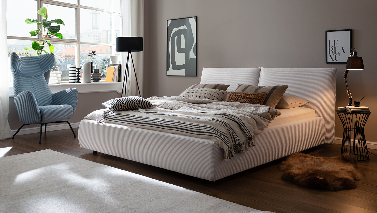 KAWOLA Bett HENRY Polsterbett Cord cremeweiß