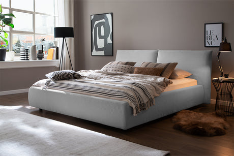 KAWOLA Bett HENRY Polsterbett Cord hellgrau, 200 x 200 cm