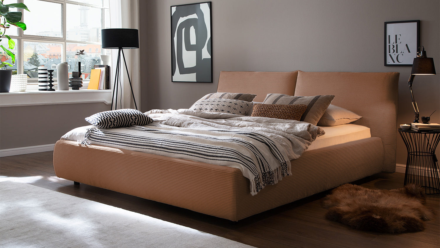 KAWOLA Bett HENRY Polsterbett Cord rost, 200 x 200 cm