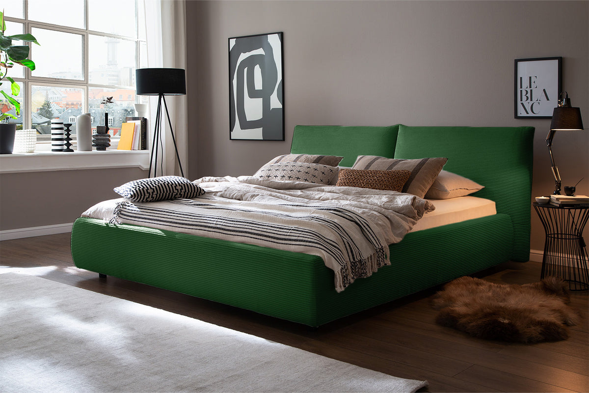 KAWOLA Bett HENRY Polsterbett Cord smaragd, 200 x 180 cm