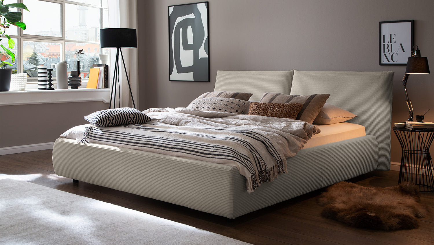 KAWOLA Bett HENRY Polsterbett Cord steingrau, 200 x 160 cm