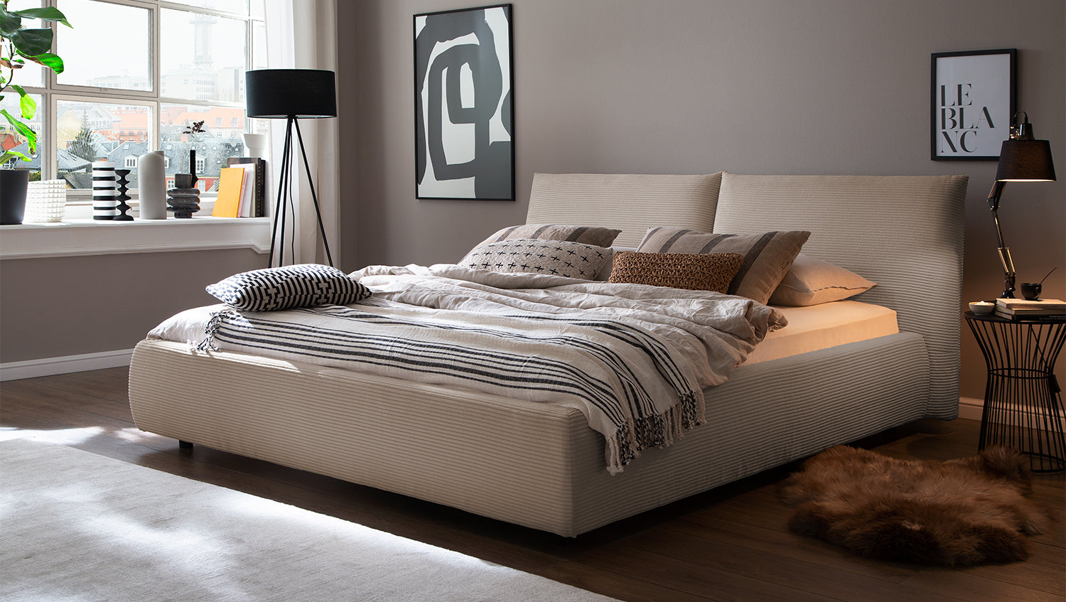 KAWOLA Bett HENRY Polsterbett Cord taupe, 200 x 180 cm