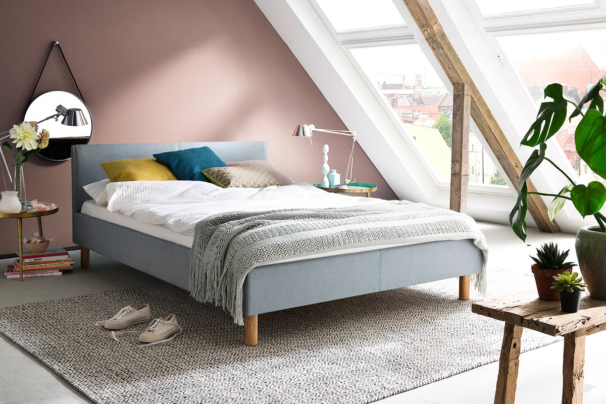 KAWOLA Bett LEO Polsterbett Stoff blau, 200 x 120 cm
