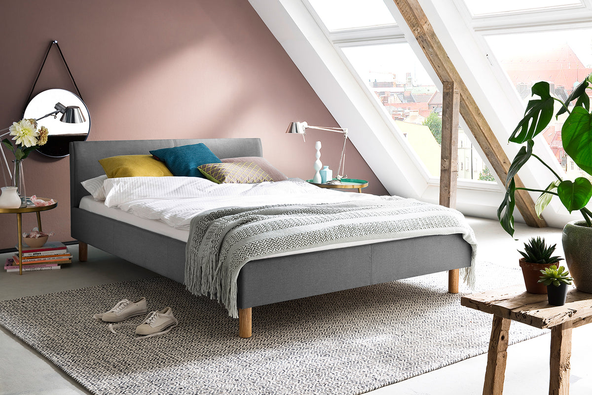 KAWOLA Bett LEO Polsterbett Stoff grau, 200 x 140 cm