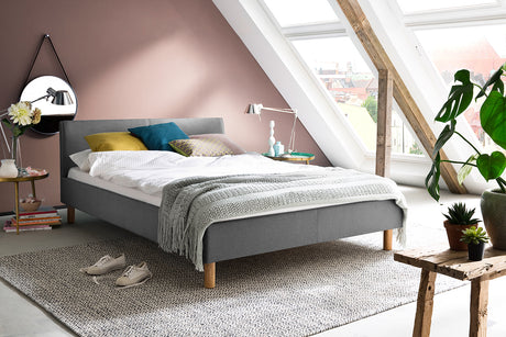 KAWOLA Bett LEO Polsterbett Stoff grau, 200 x 140 cm