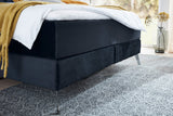 KAWOLA Bett SINDAR Boxspringbett Stoff dunkelblau Fuß silber ohne Topper