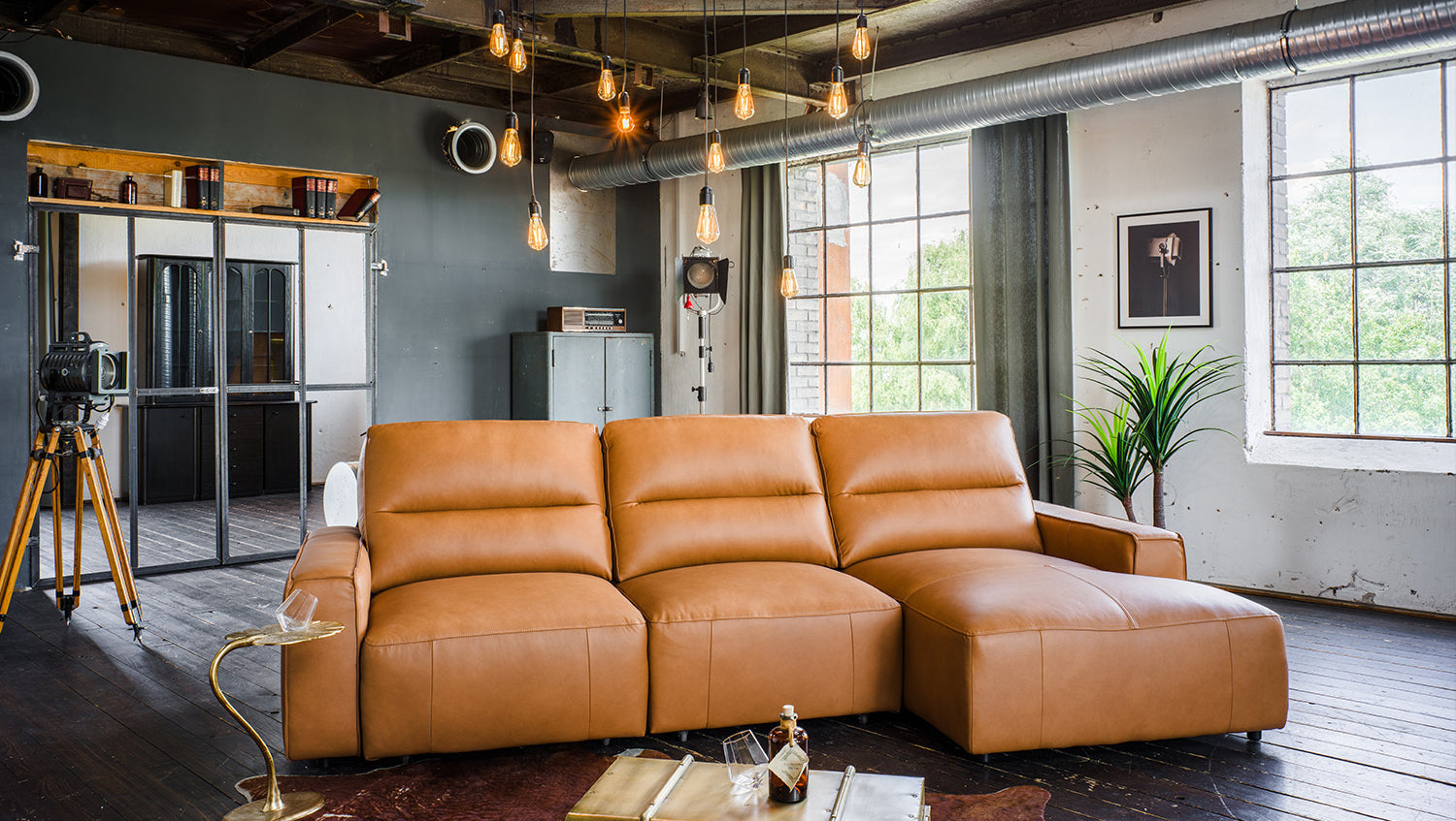 KAWOLA Big Sofa DORI motorischer Sitzvorzug Leder cognac