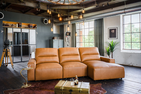 KAWOLA Big Sofa DORI motorischer Sitzvorzug Leder cognac