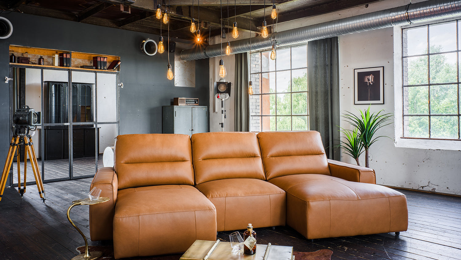 KAWOLA Big Sofa DORI motorischer Sitzvorzug Leder cognac