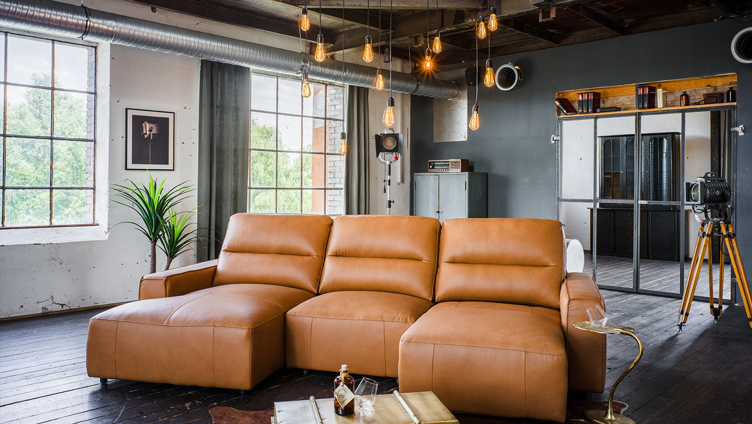 KAWOLA Big Sofa DORI motorischer Sitzvorzug Leder cognac