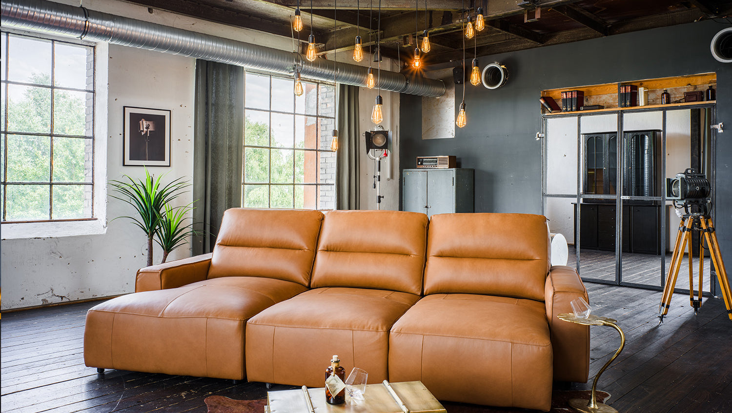 KAWOLA Big Sofa DORI motorischer Sitzvorzug Leder cognac