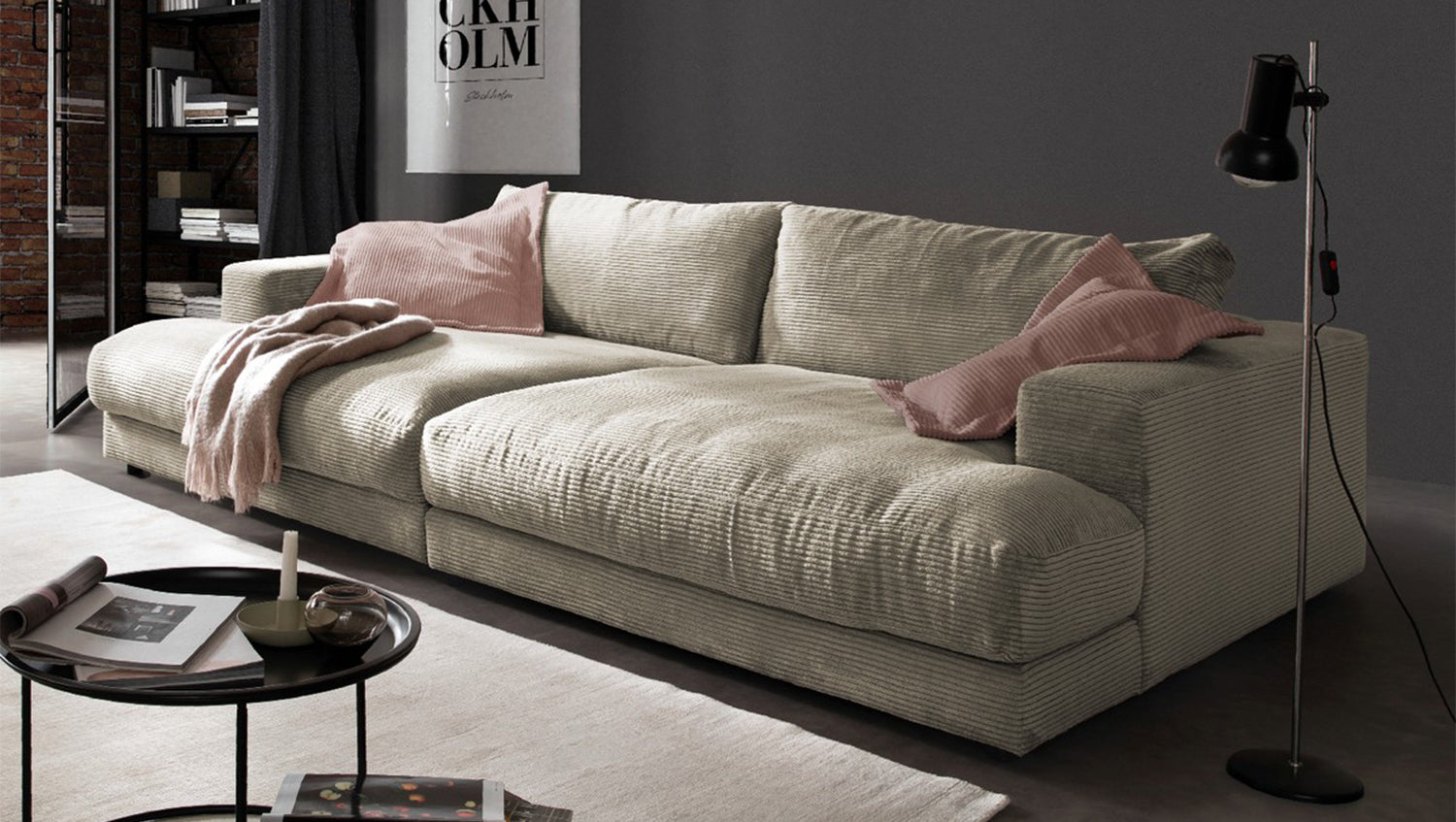 KAWOLA Big Sofa MADELINE Cord cremeweiß