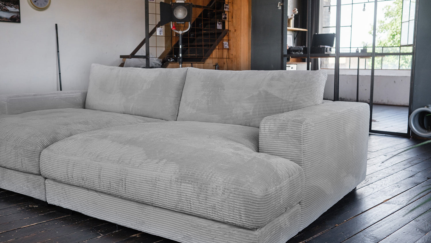 KAWOLA Big Sofa MADELINE Cord grau