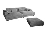 KAWOLA Big Sofa MADELINE Cord grau mit Hocker und 4 Zierkissen