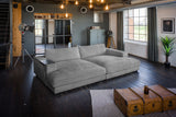 KAWOLA Big Sofa MADELINE Cord grau mit Hocker und 4 Zierkissen