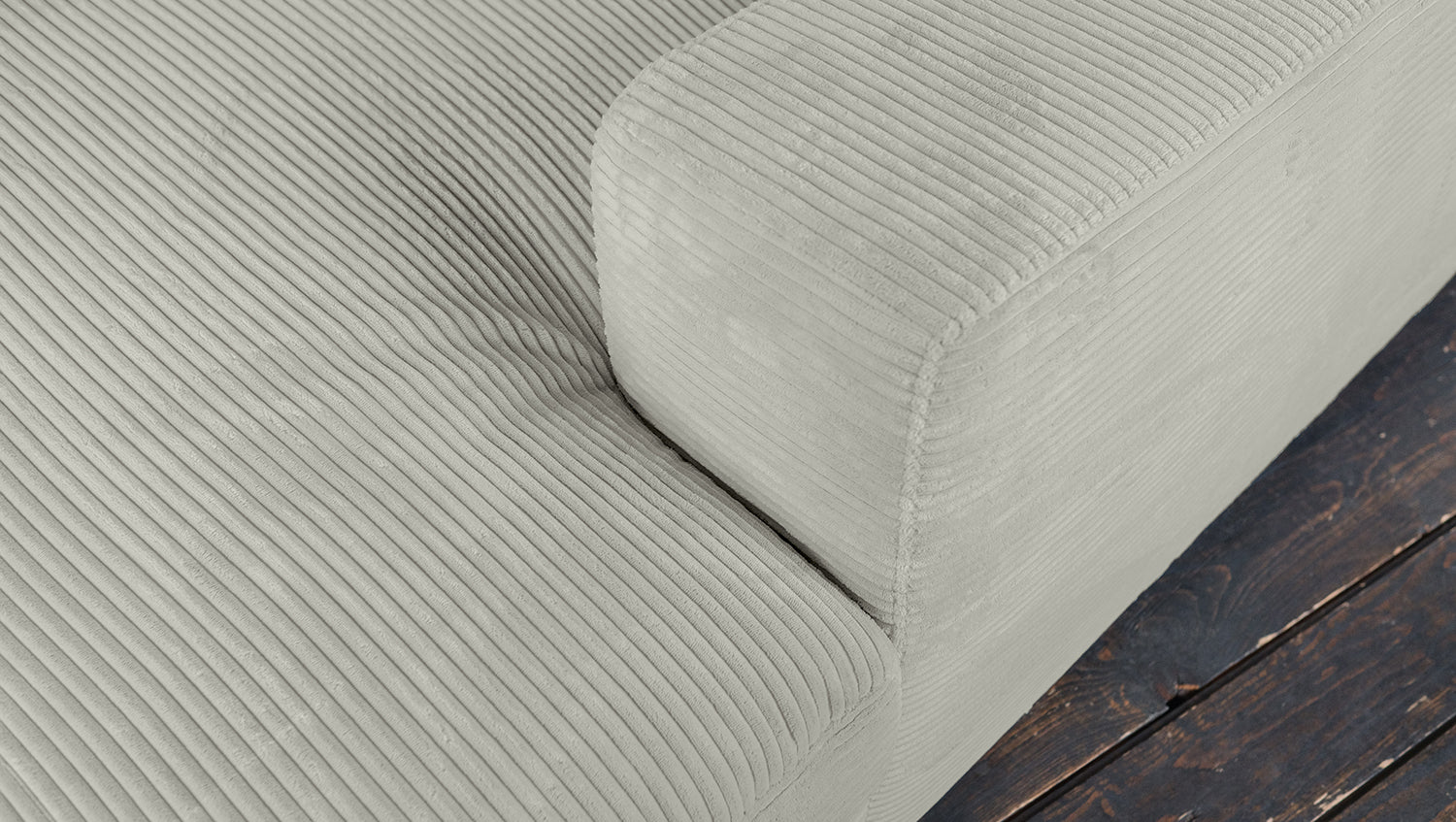 KAWOLA Big Sofa MADELINE Cord hellgrau mit Hocker und 4 Zierkissen