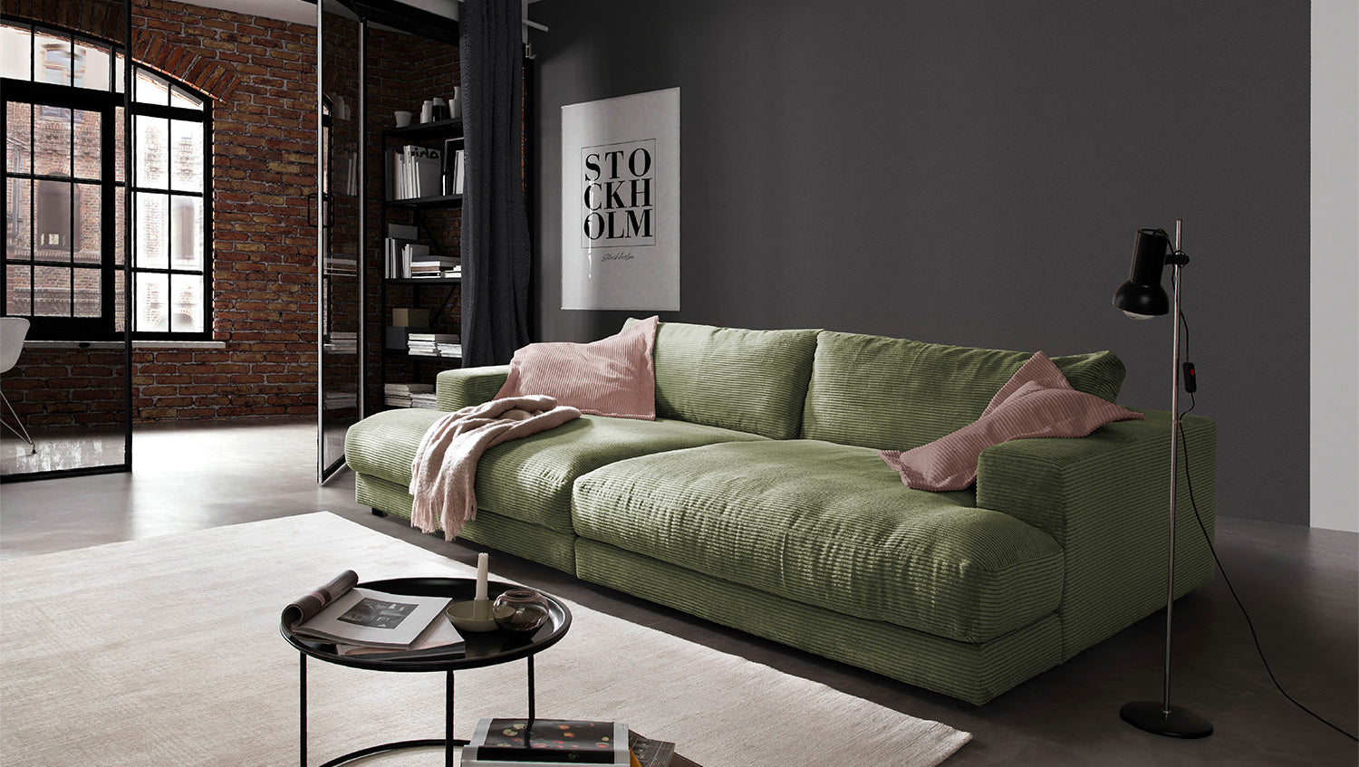 KAWOLA Big Sofa MADELINE Cord olivgrün