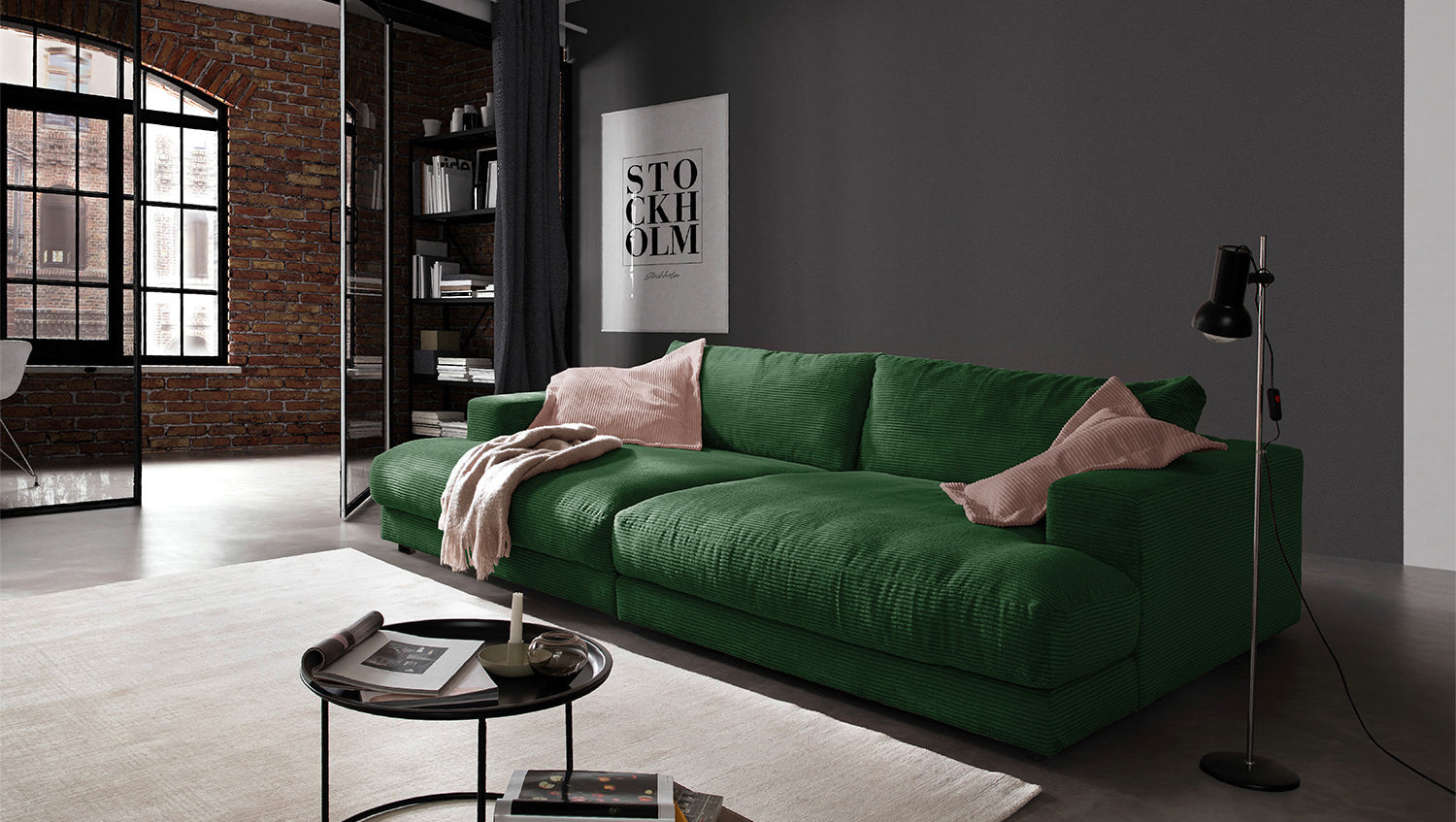 KAWOLA Big Sofa MADELINE Cord smaragd