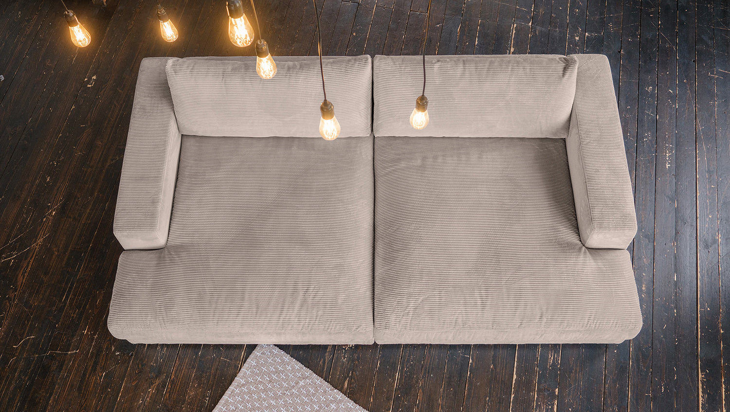 KAWOLA Big Sofa MADELINE Cord taupe mit Hocker und 4 Zierkissen
