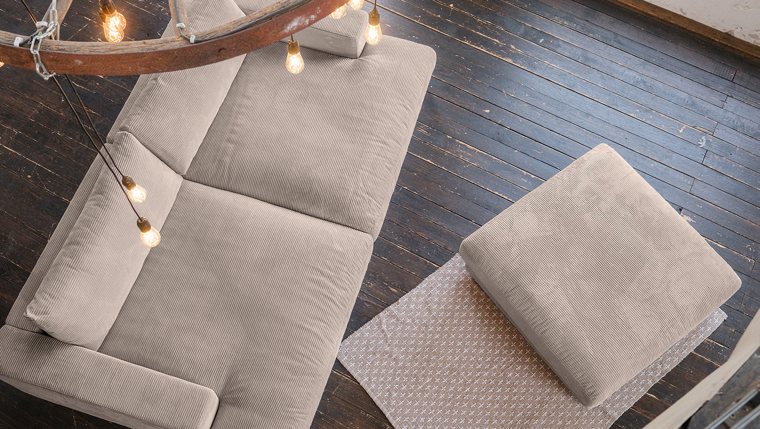 KAWOLA Big Sofa MADELINE Cord taupe mit Hocker und 4 Zierkissen