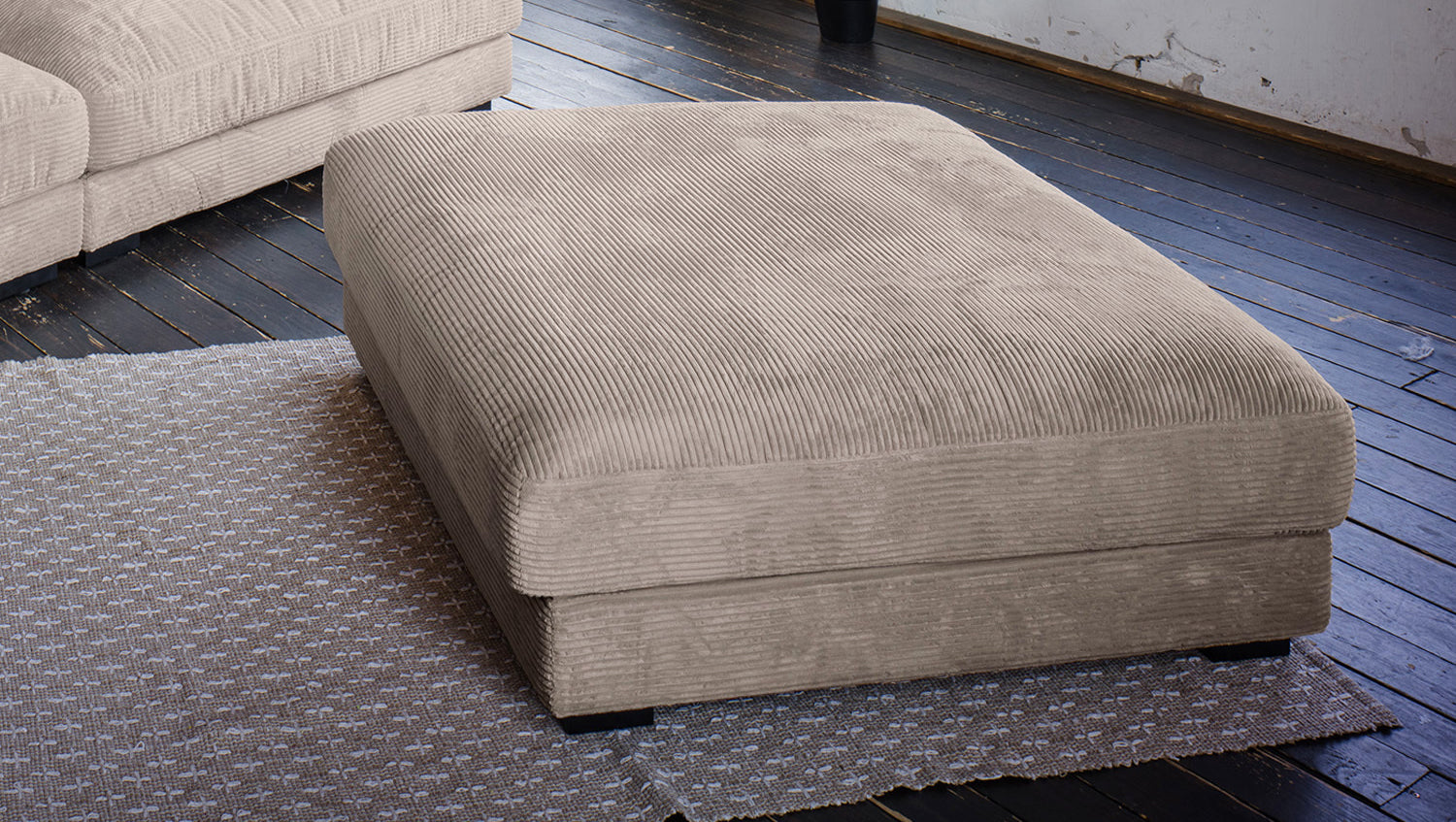 KAWOLA Big Sofa MADELINE Cord taupe mit Hocker und 4 Zierkissen