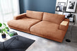 KAWOLA Big Sofa MADELINE Stoff cognac, 290 x 170, mit Holztablett natur