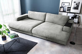 KAWOLA Big Sofa MADELINE Stoff silber, 290 x 190, mit Holztablett schwarz