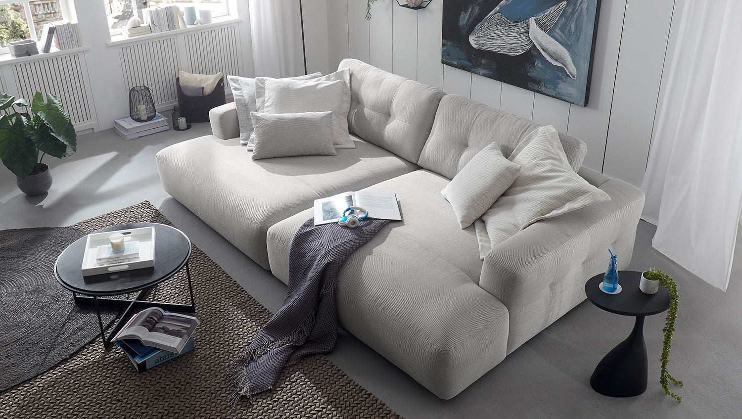 KAWOLA Big Sofa MIKA Feincord silber