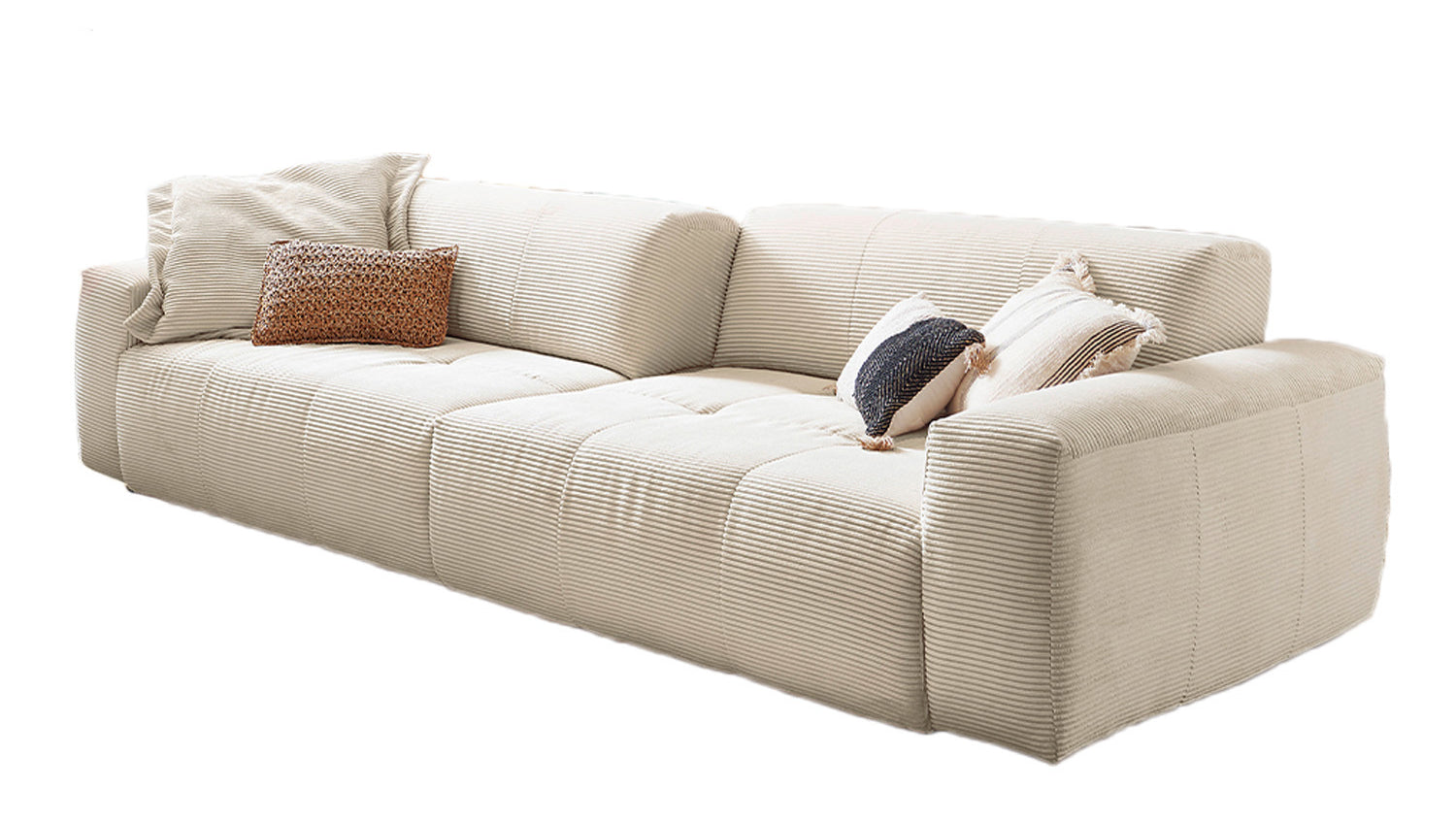 KAWOLA Big Sofa PALACE 3-Sitzer mit Sitztiefenverstellung Cord cremeweiß