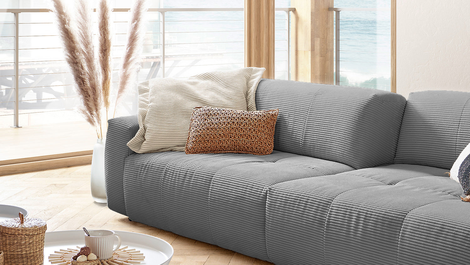 KAWOLA Big Sofa PALACE 3-Sitzer mit Sitztiefenverstellung Cord grau