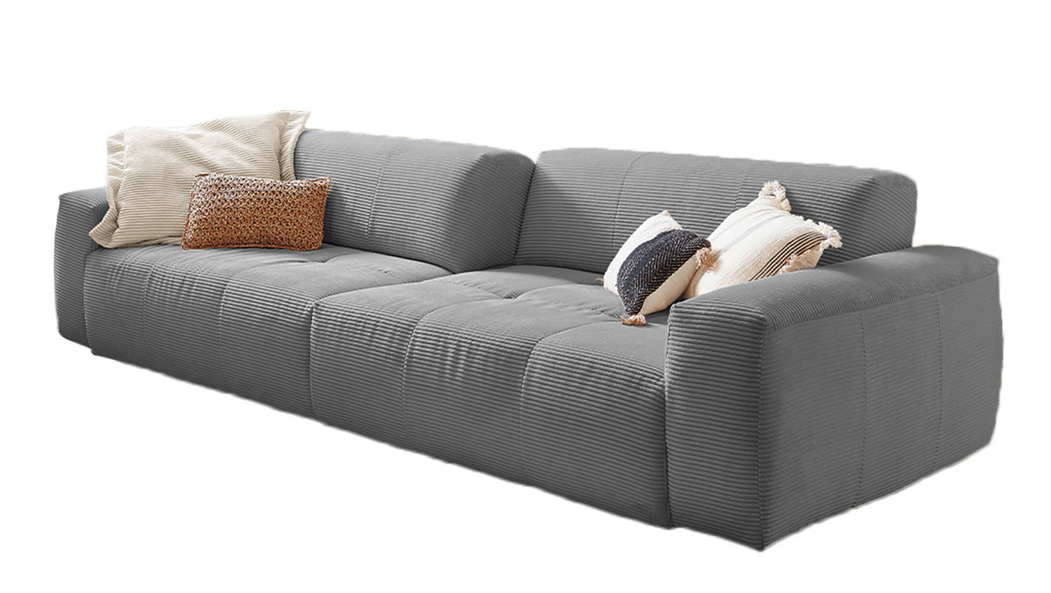 KAWOLA Big Sofa PALACE 3-Sitzer mit Sitztiefenverstellung Cord grau
