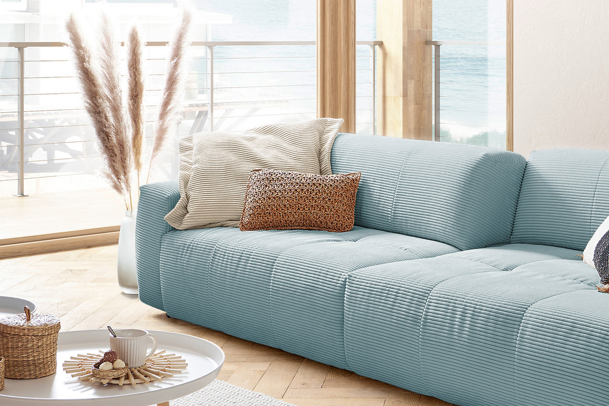KAWOLA Big Sofa PALACE 3-Sitzer mit Sitztiefenverstellung Cord hellblau