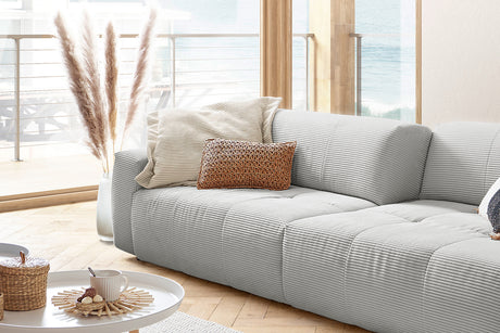 KAWOLA Big Sofa PALACE 3-Sitzer mit Sitztiefenverstellung Cord hellgrau