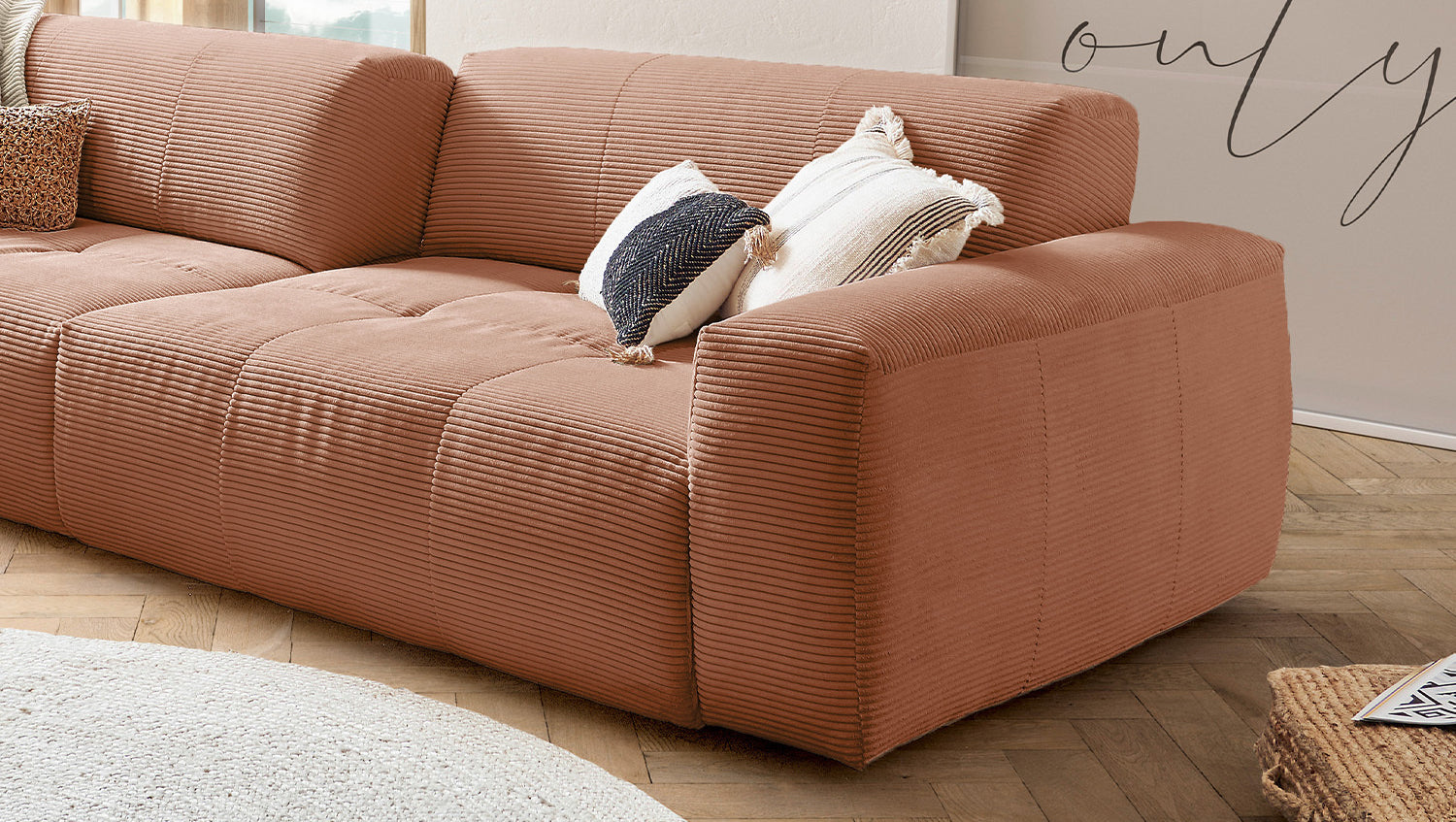 KAWOLA Big Sofa PALACE 3-Sitzer mit Sitztiefenverstellung Cord rost