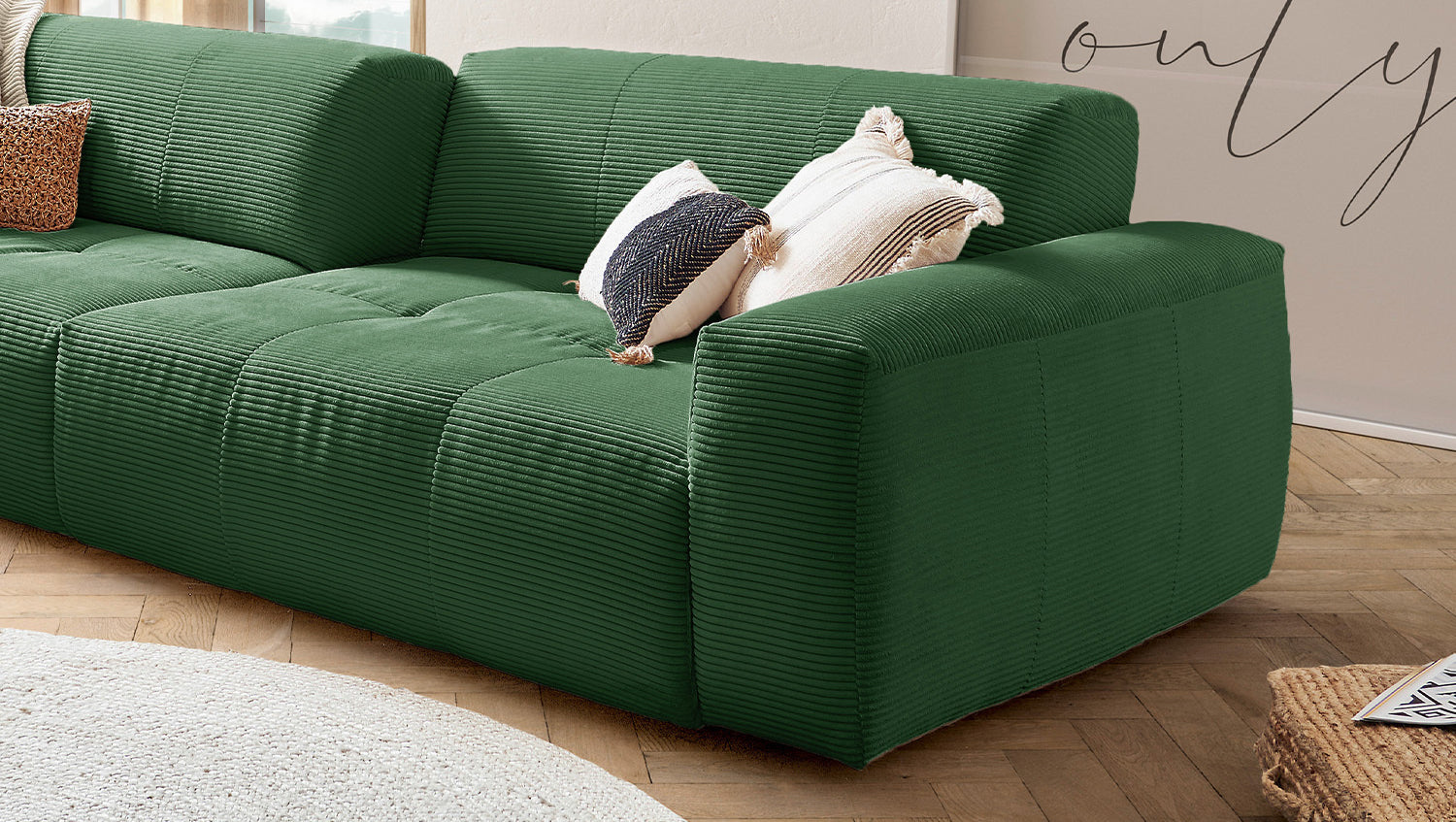 KAWOLA Big Sofa PALACE 3-Sitzer mit Sitztiefenverstellung Cord smaragd