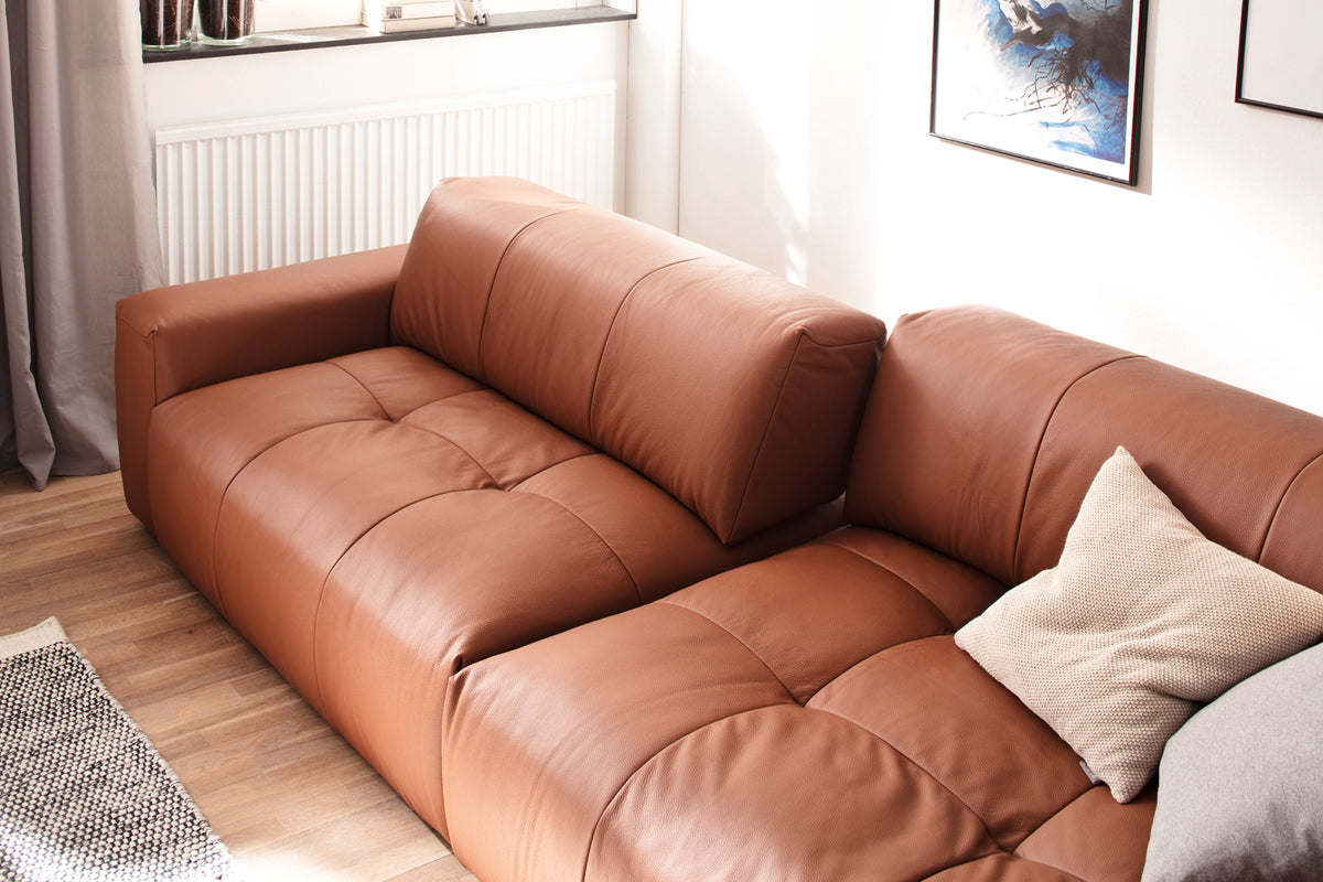 KAWOLA Big Sofa PALACE 3-Sitzer mit Sitztiefenverstellung Leder brandy