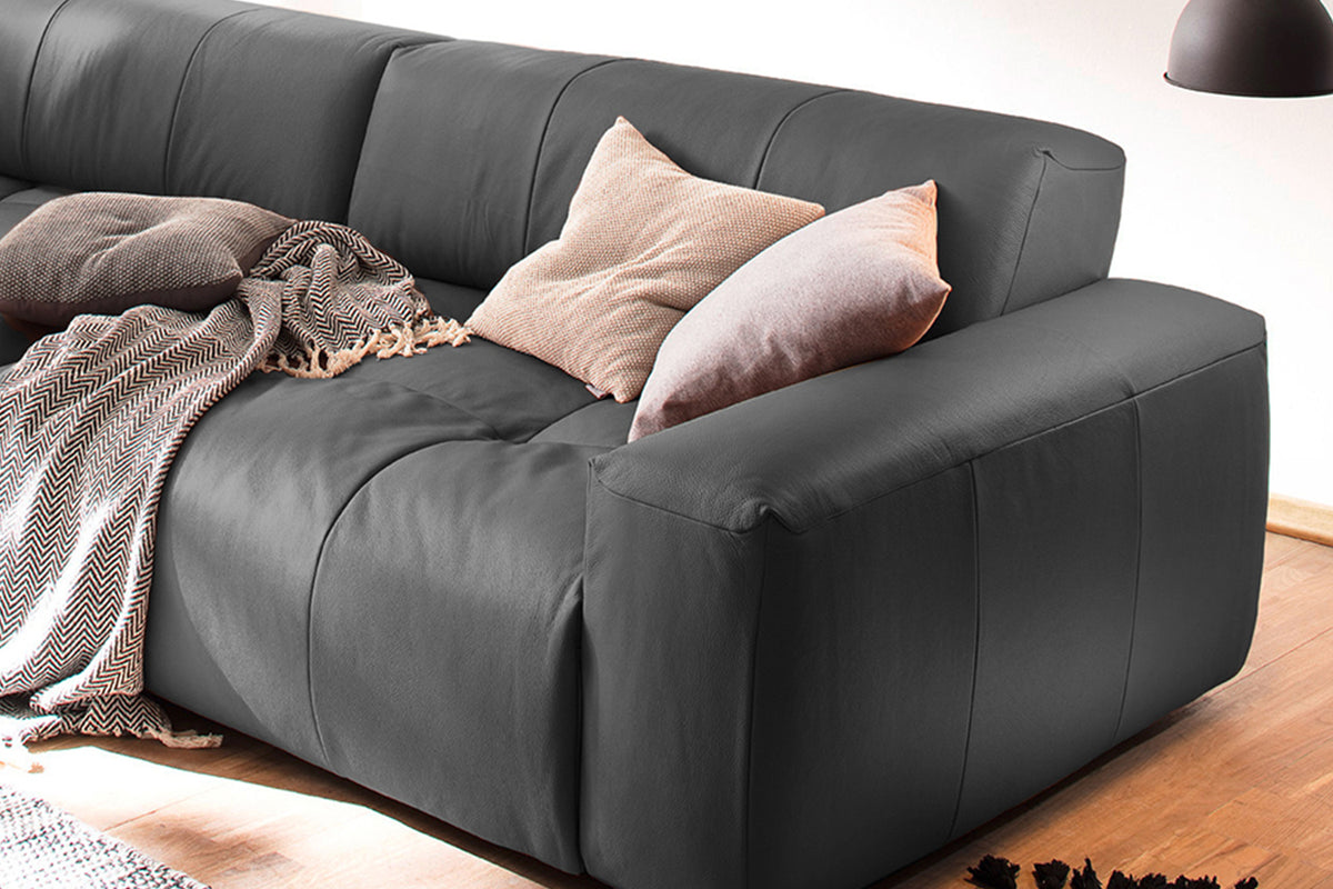 KAWOLA Big Sofa PALACE 3-Sitzer mit Sitztiefenverstellung Leder schwarz