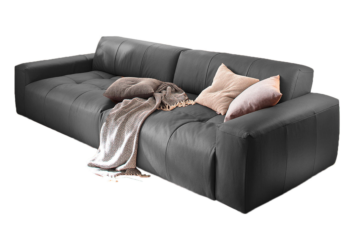 KAWOLA Big Sofa PALACE 3-Sitzer mit Sitztiefenverstellung Leder schwarz