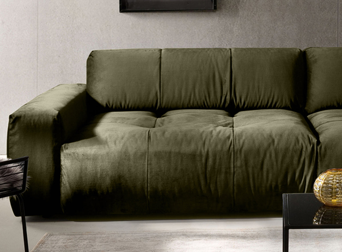 KAWOLA Big Sofa PALACE 3-Sitzer mit Sitztiefenverstellung Velvet oliv
