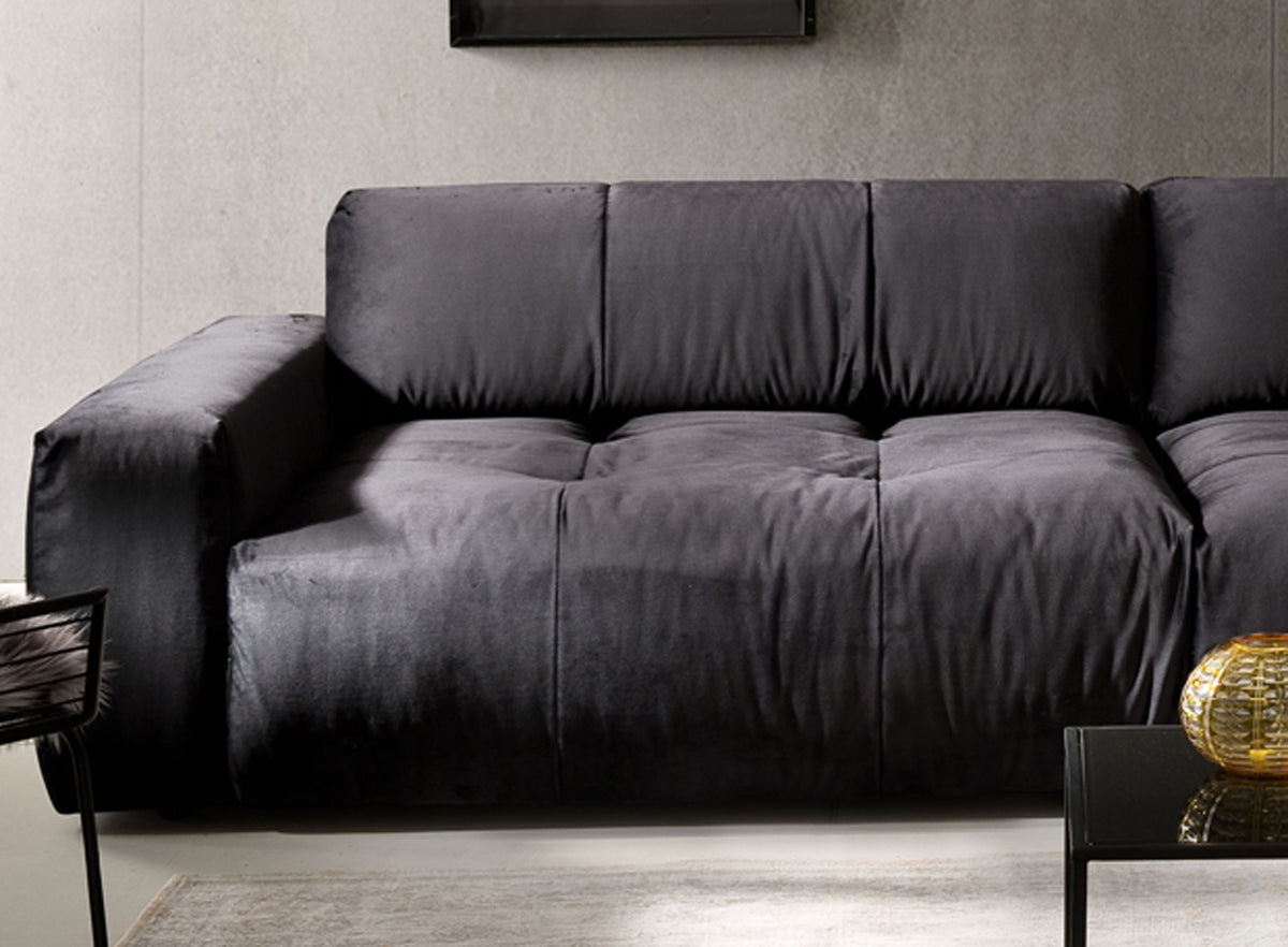 KAWOLA Big Sofa PALACE 3-Sitzer mit Sitztiefenverstellung Velvet schwarz