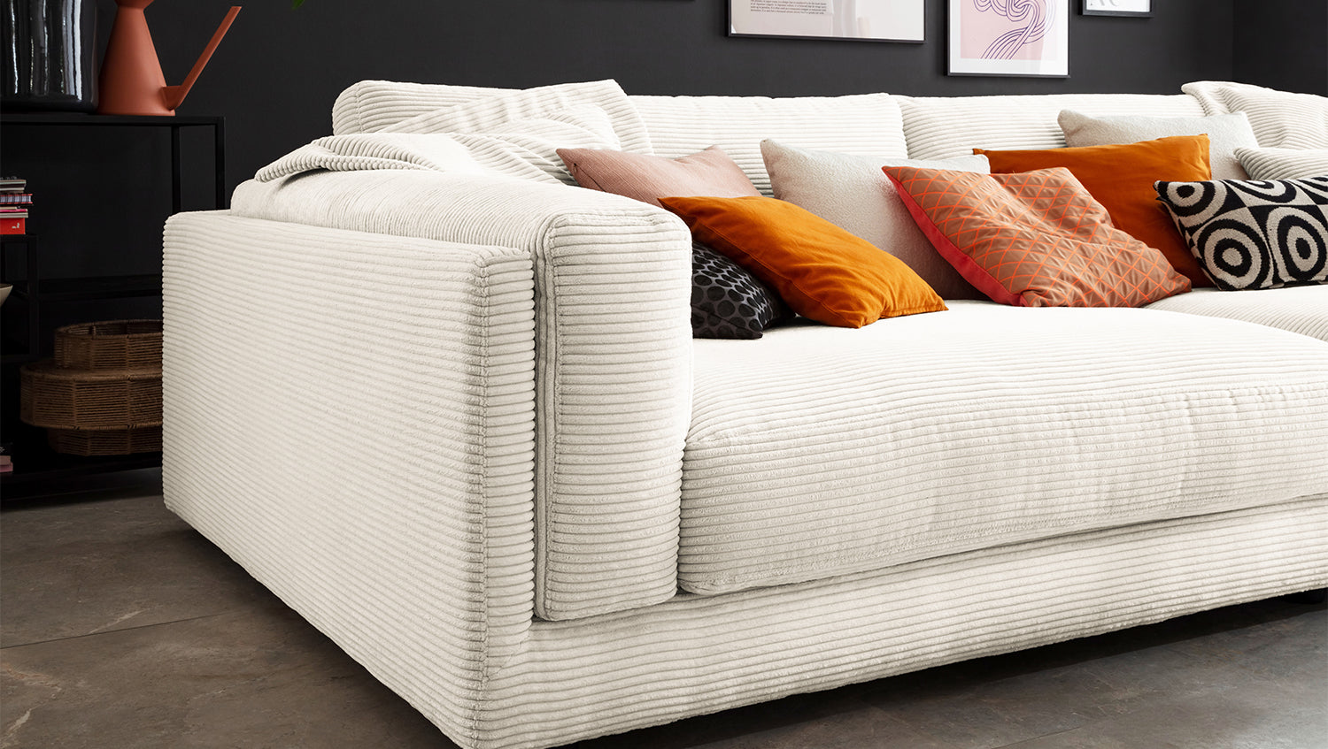 KAWOLA Big Sofa RAINA Cord cremeweiß
