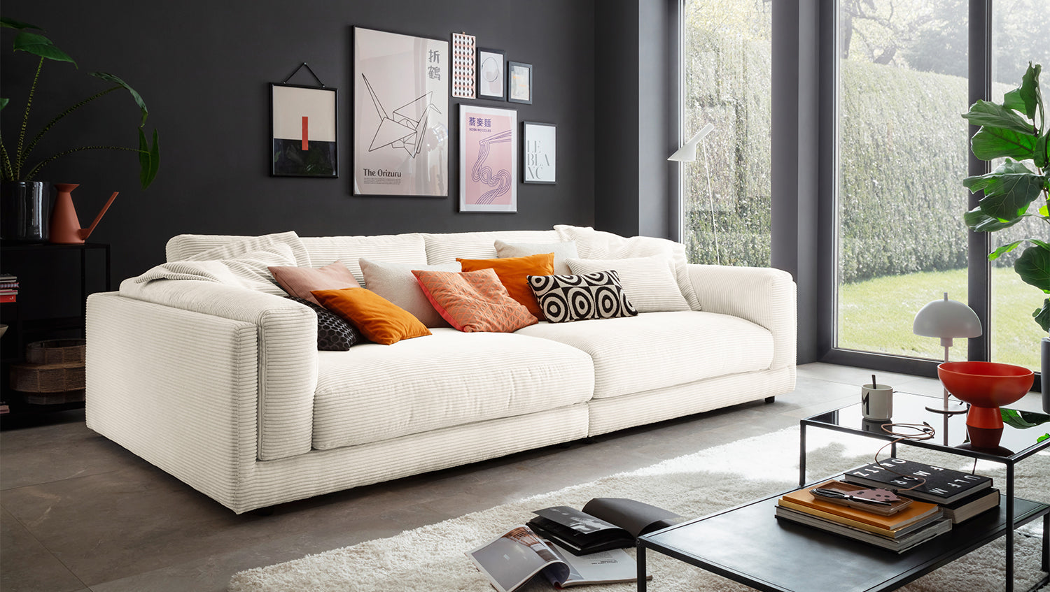 KAWOLA Big Sofa RAINA Cord cremeweiß, 254 x 150