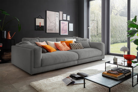 KAWOLA Big Sofa RAINA Cord grau, 294 x 150