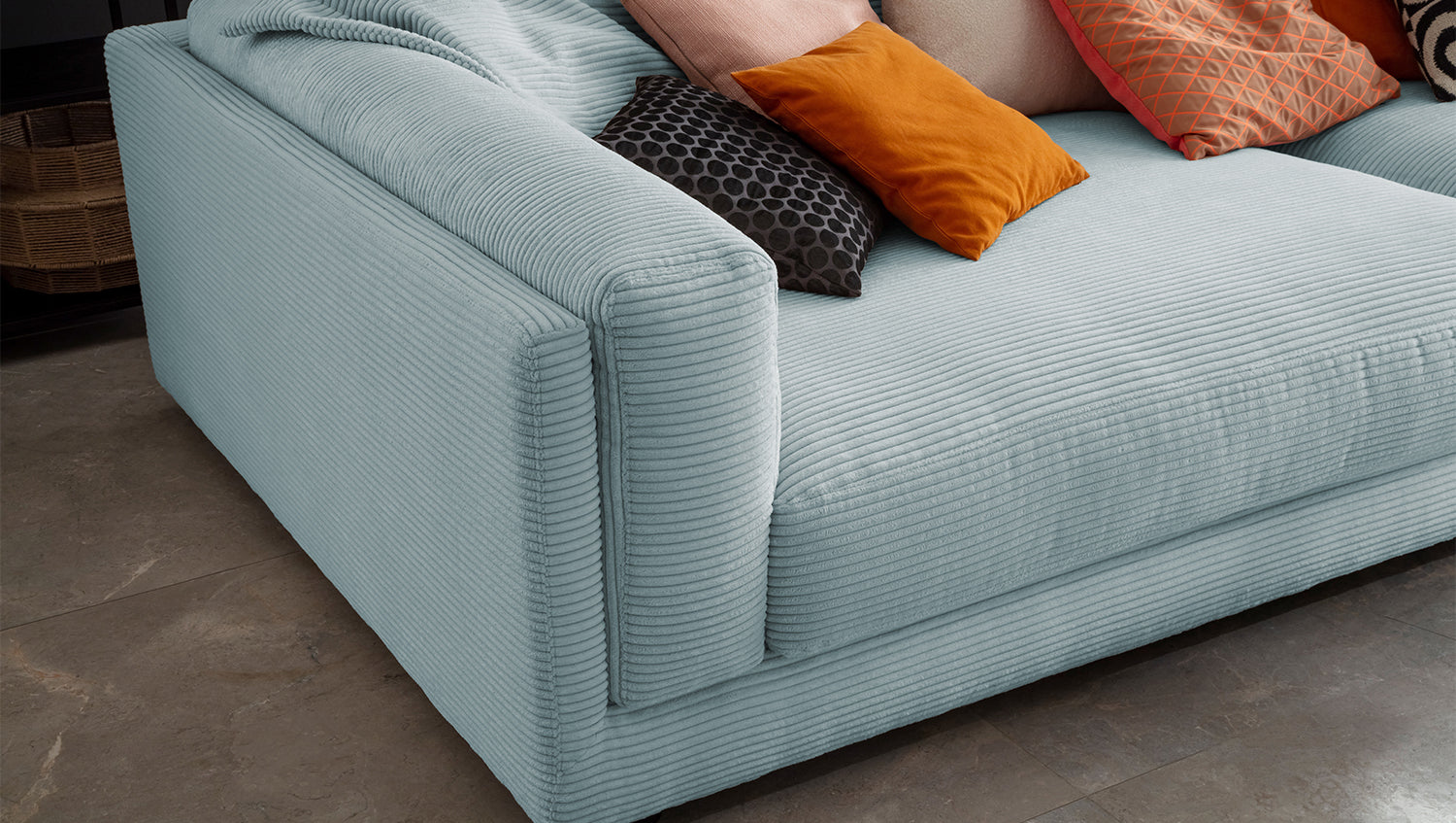 KAWOLA Big Sofa RAINA Cord hellblau