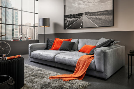 KAWOLA Big Sofa RAINA Leder grau, 254 x 150