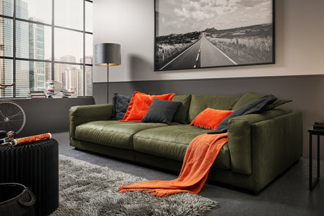 KAWOLA Big Sofa RAINA Leder olivgrün, 254 x 150