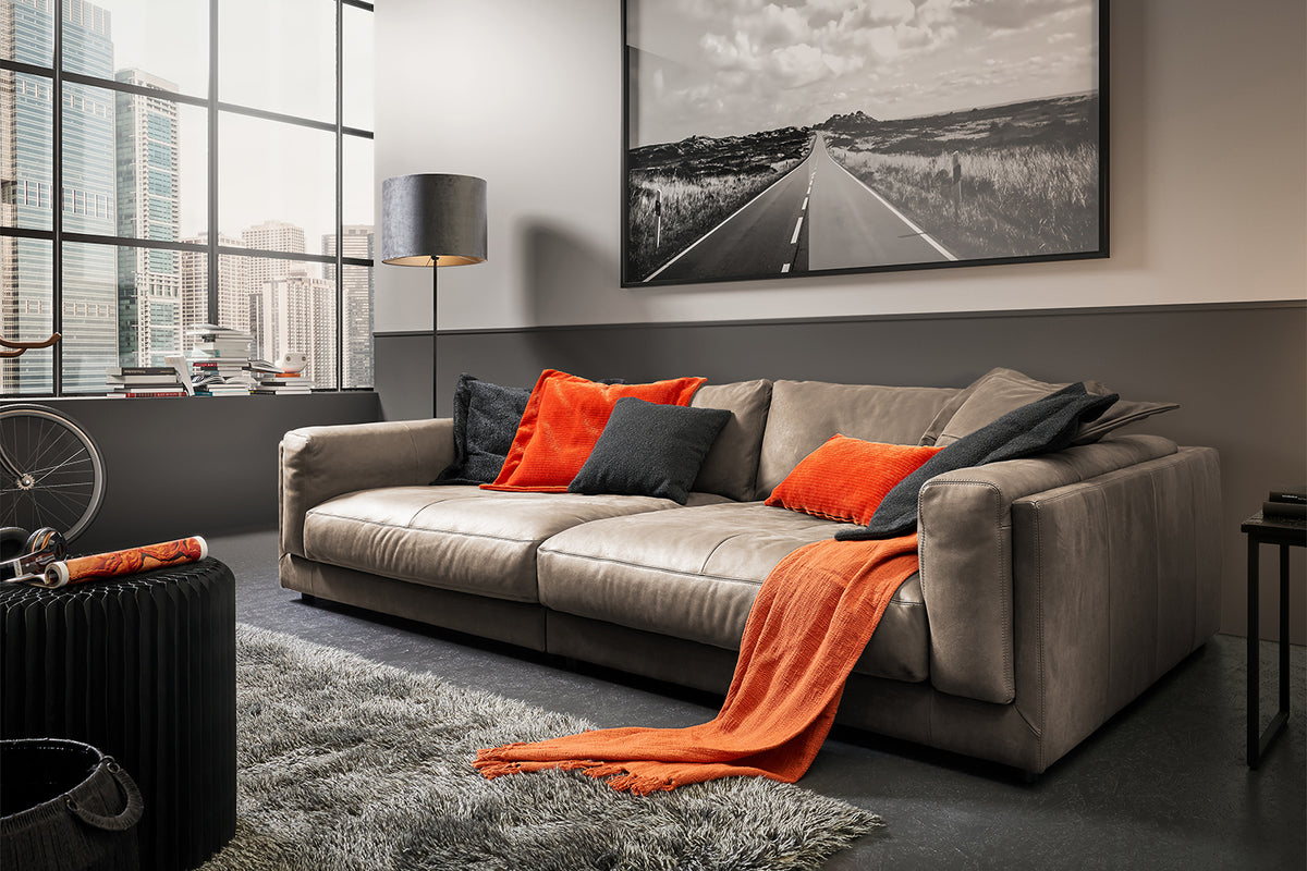 KAWOLA Big Sofa RAINA Leder taupe, 294 x 150